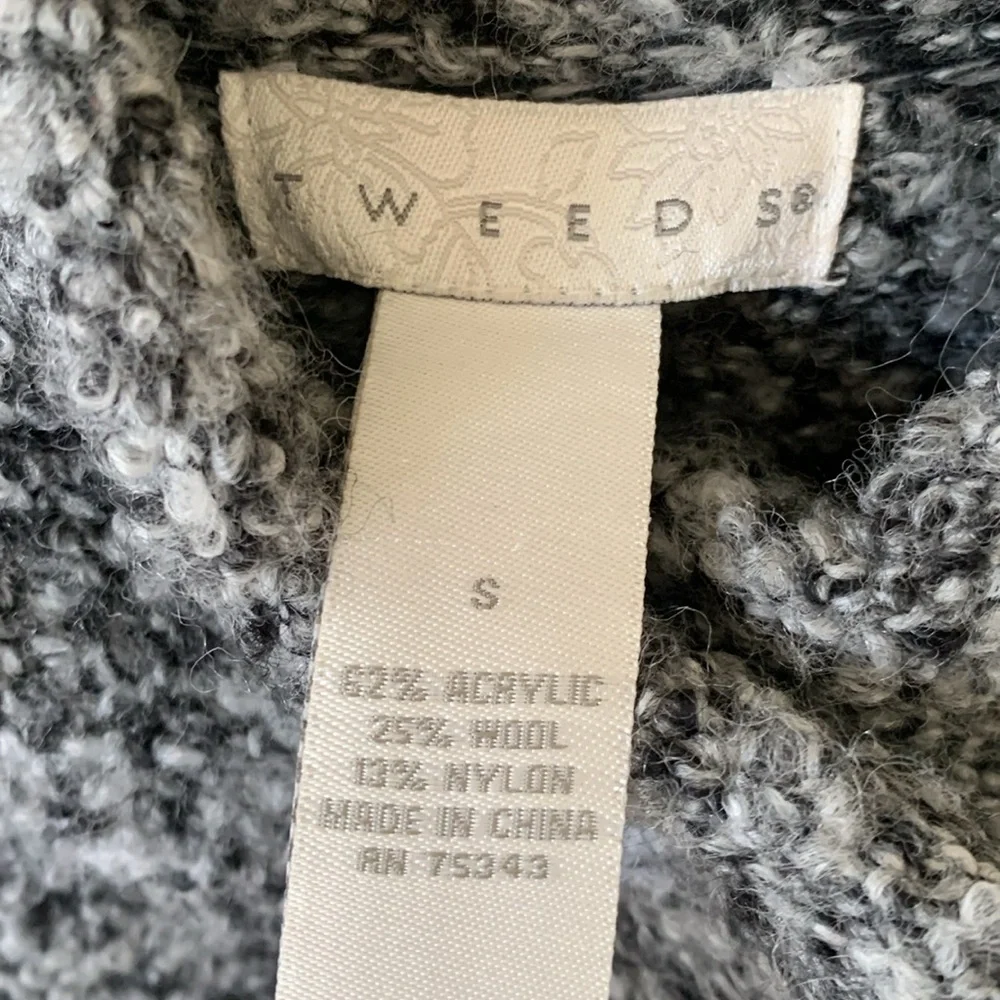 TWEEDS wool blend high neck bell sleeve 3 button sweater black gray SZ S cropped - Picture 6 of 7